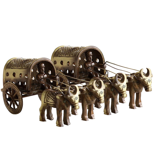 Brass bull cart decorative showpiece variant 2 full view — Indian Art Villa