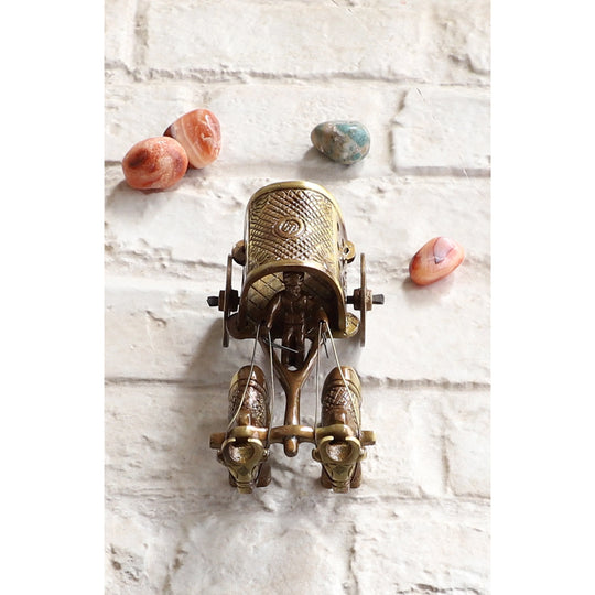 Brass Handcrafted Cart With Two Bull Showpiece Figurine, Home Hotel Office Decorative Item, Size-5.5x11.5 cm