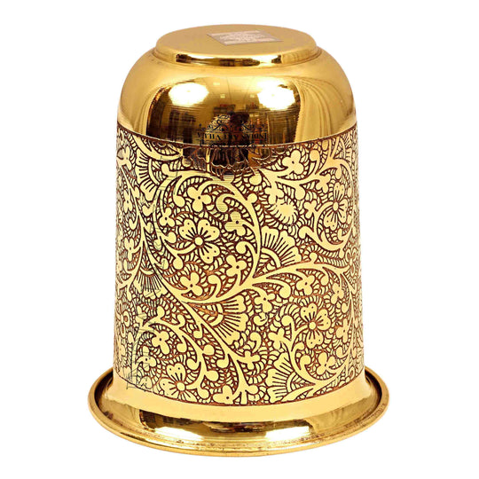 Pure Brass Embossed Design Curved Glass -280 ML