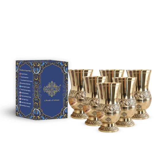 Handmade Mughlai goblet style brass tumbler by Indian Art Villa ideal for artisanal drinkware lovers and luxury collectors