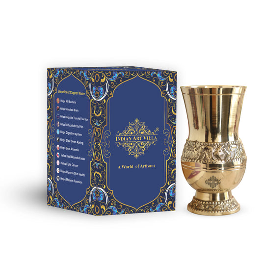 Royal embossed Mughlai brass tumbler for luxury gift collections Indian Art Villa premium decor for festive tables
