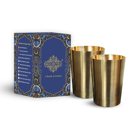 Stylish matt finish pure brass glass set by Indian Art Villa ideal for serving water with Indian cultural charm
