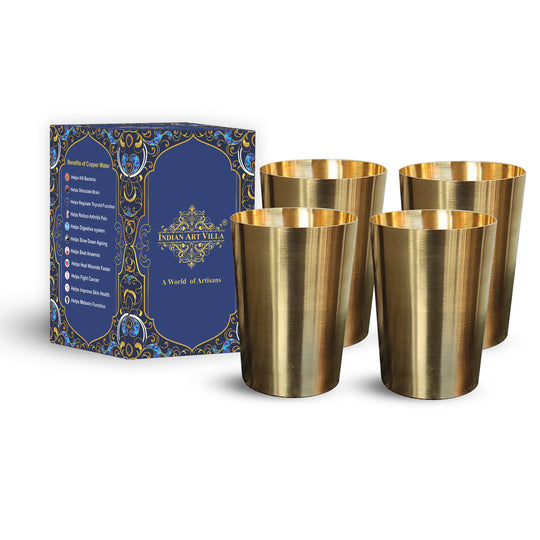 Indian Art Villa matt finish brass glass set of 4 ideal for pooja rituals traditional Indian ceremonies and sacred water offerings