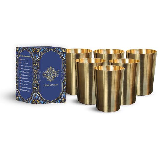 Pure brass matt finish glass set ideal for hotels Indian restaurants and banquet halls with authentic royal drinkware feel

