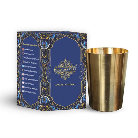 Beautiful matt brass glass by Indian Art Villa designed for heritage decor daily drinkware or spiritual ceremonies