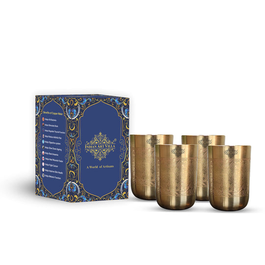 Indian Art Villa elegant brass glass with matt texture and detailed embossing ideal for kitchen and festive presentation