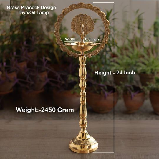 Indian Art Villa brass peacock diya stand with intricate design, perfect for traditional pooja and home decor.