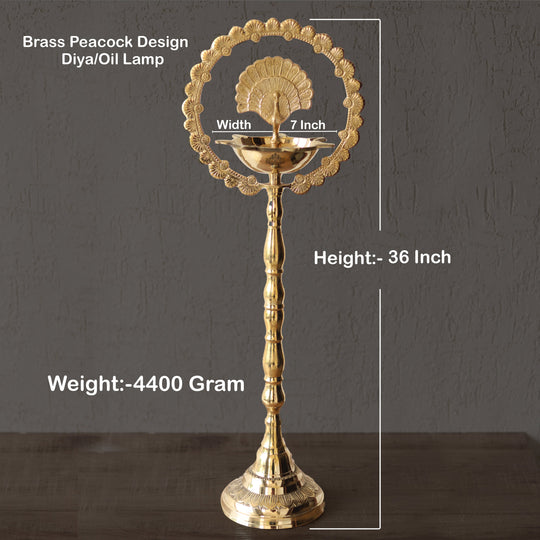 Indian Art Villa brass peacock diya stand with intricate design, perfect for traditional pooja and home decor.