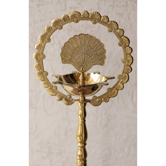 Indian Art Villa brass peacock diya stand with intricate design, perfect for traditional pooja and home decor.