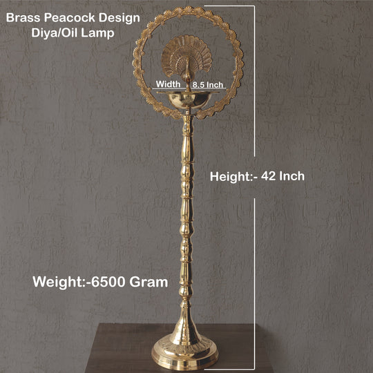 Indian Art Villa brass peacock diya stand with intricate design, perfect for traditional pooja and home decor.