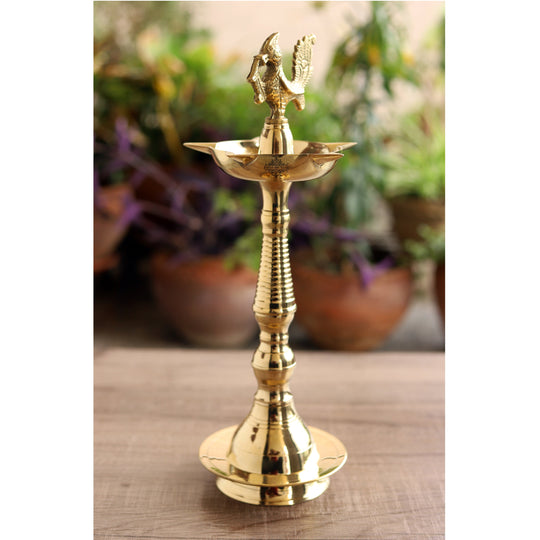 Brass Stand Pillar Diya With Kerala+Murga Design With Fine Quality