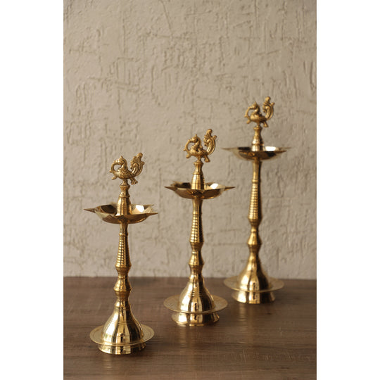 Brass Stand Pillar Diya With Kerala+Murga Design With Fine Quality