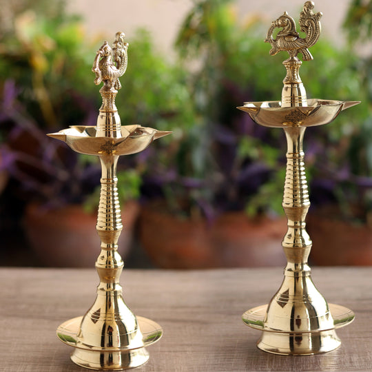Brass Stand Pillar Diya With Kerala+Murga Design With Fine Quality