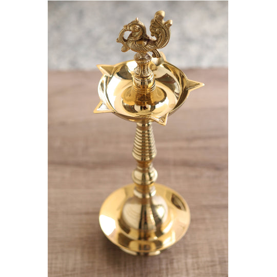 Brass Stand Pillar Diya With Kerala+Murga Design With Fine Quality