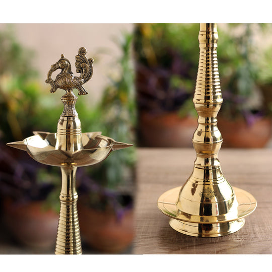 Brass Stand Pillar Diya With Kerala+Murga Design With Fine Quality