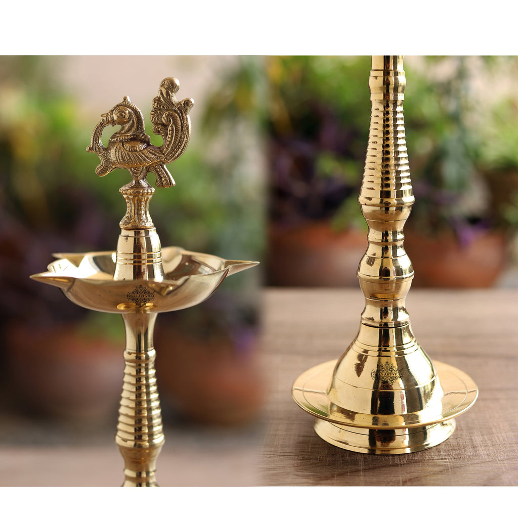 Indian Art Villa Brass Stand Pillar Diya With Kerala+Murga Design With Fine Quality