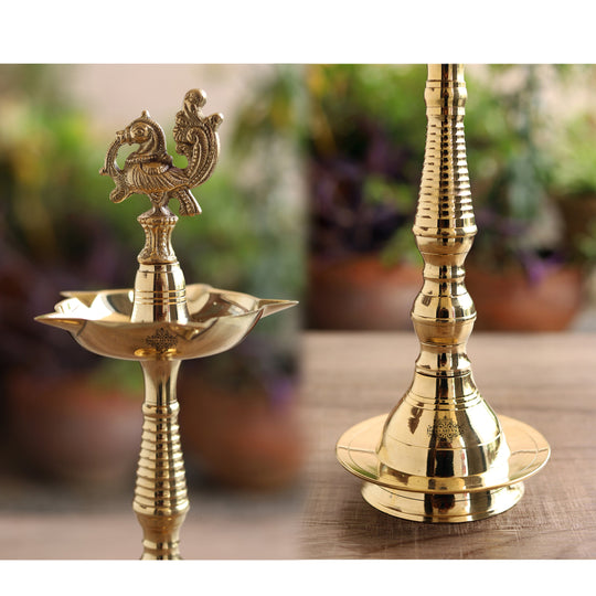 Brass Stand Pillar Diya With Kerala+Murga Design With Fine Quality