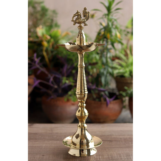 Brass Stand Pillar Diya With Kerala+Murga Design With Fine Quality