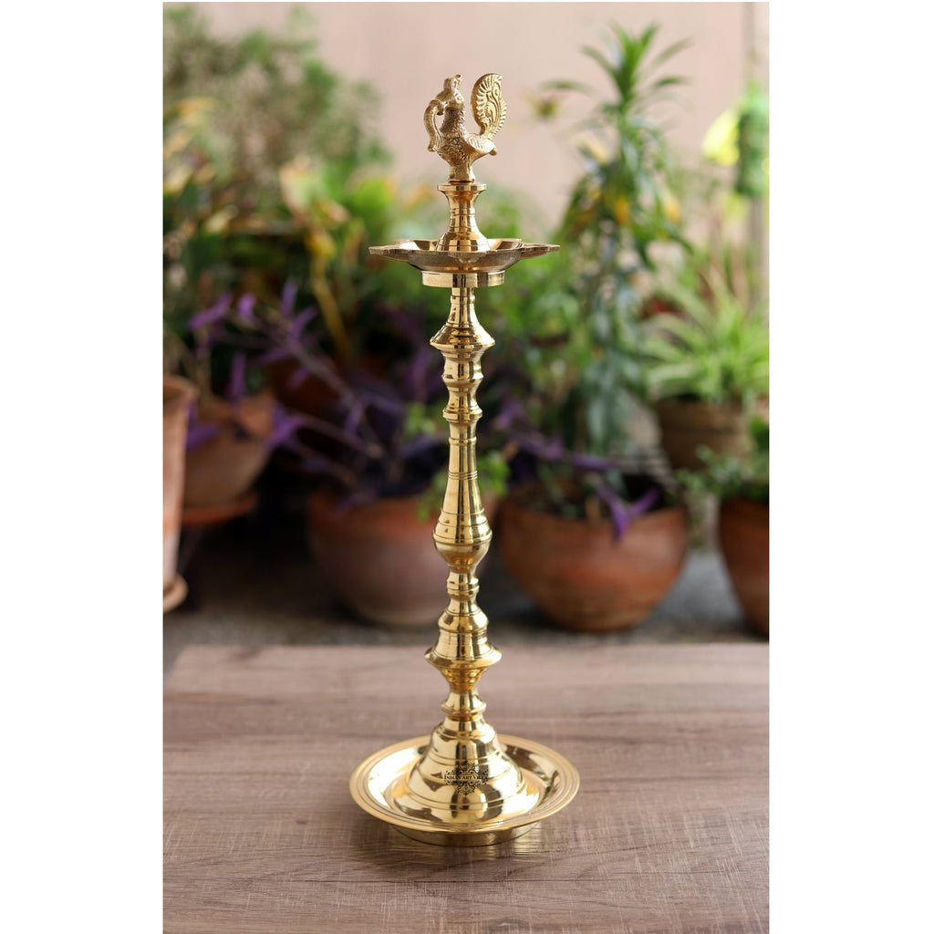 Indian Art Villa Pure Brass Shine Finish Stand/Pillar Diya/Deepak/Lamp/Lantern With Peacock Design, Pooja, Home Decor & Diwali Gift Item, Height-20 Inches
