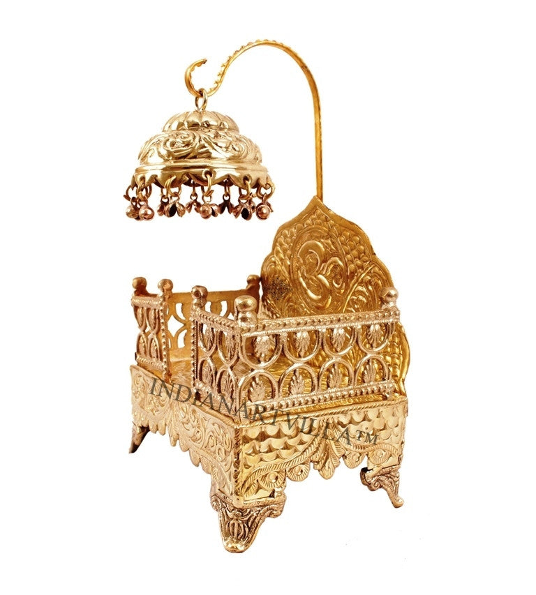 Indian Art Villa Brass Om Design Antique Singhasan Decore Temple Hindu Deity Pooja Sinhasan Stand Chair - Idol Gift Item Home Decorate