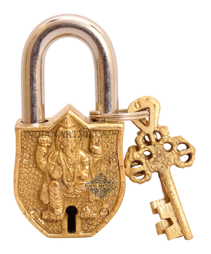 Indian Art Villa Pure Brass Ganesh Ji Design Lock with 2 Key