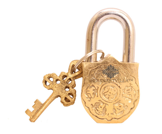 Pure brass small marshal design lock side view — Indian Art Villa