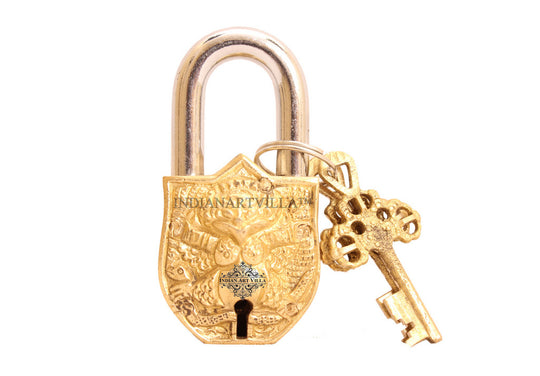 Brass Small Owl Design Lock with 2 Key