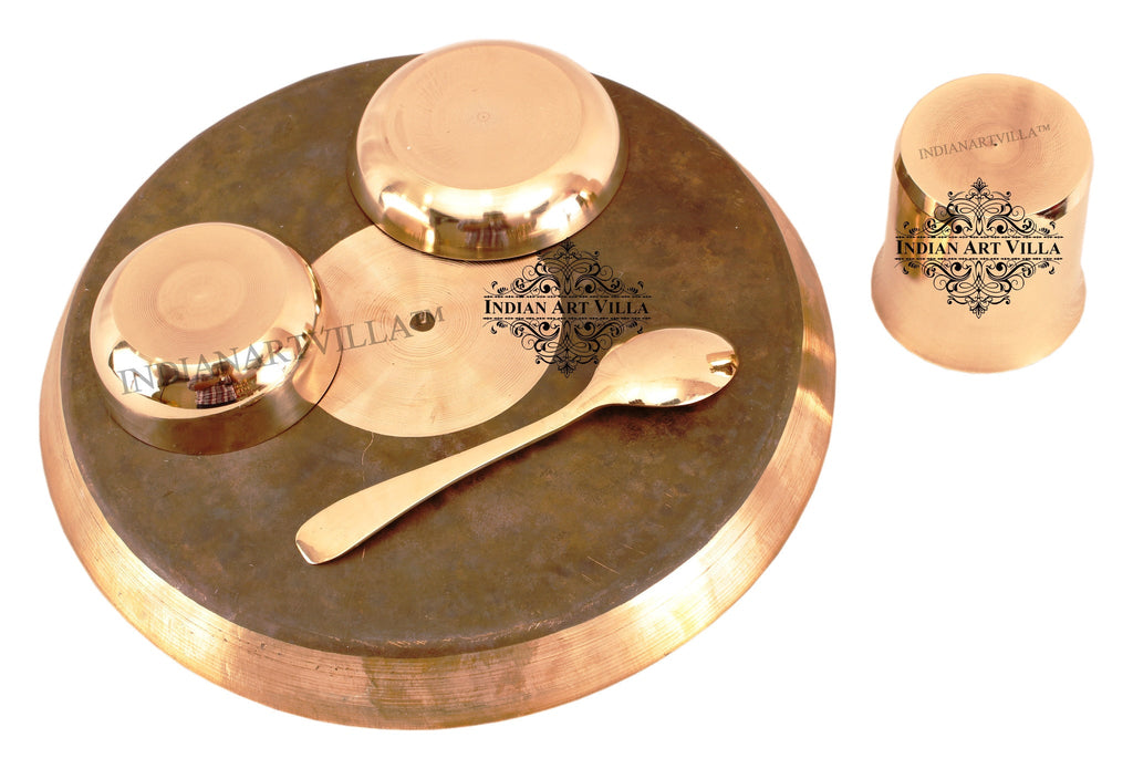 INDIAN ART VILLA Bronze 5 Piece Lining Design Dinner Set