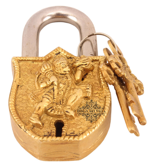 Pure brass Hanuman Ji design lock front view — Indian Art Villa