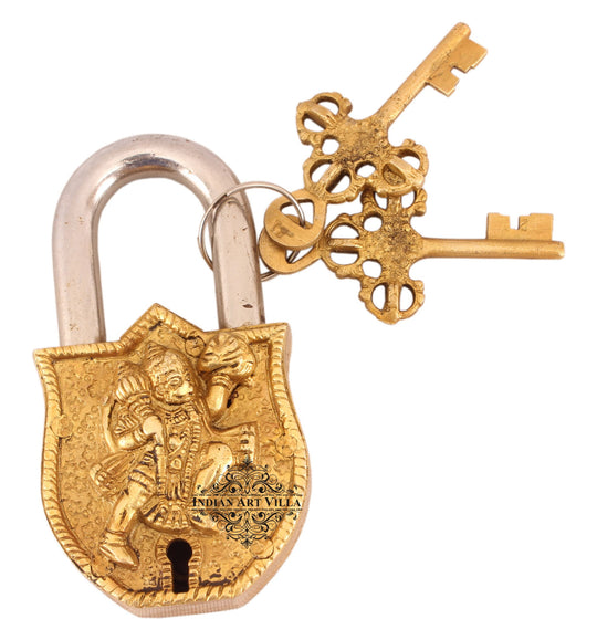 Brass Hanuman Ji lock side angle — Indian Art Villa