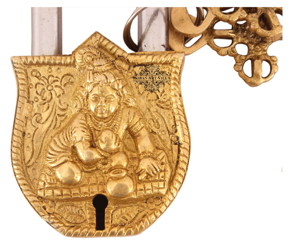 Indian Art Villa Pure Brass Laddu Gopal Ji Design Lock with 2 Key