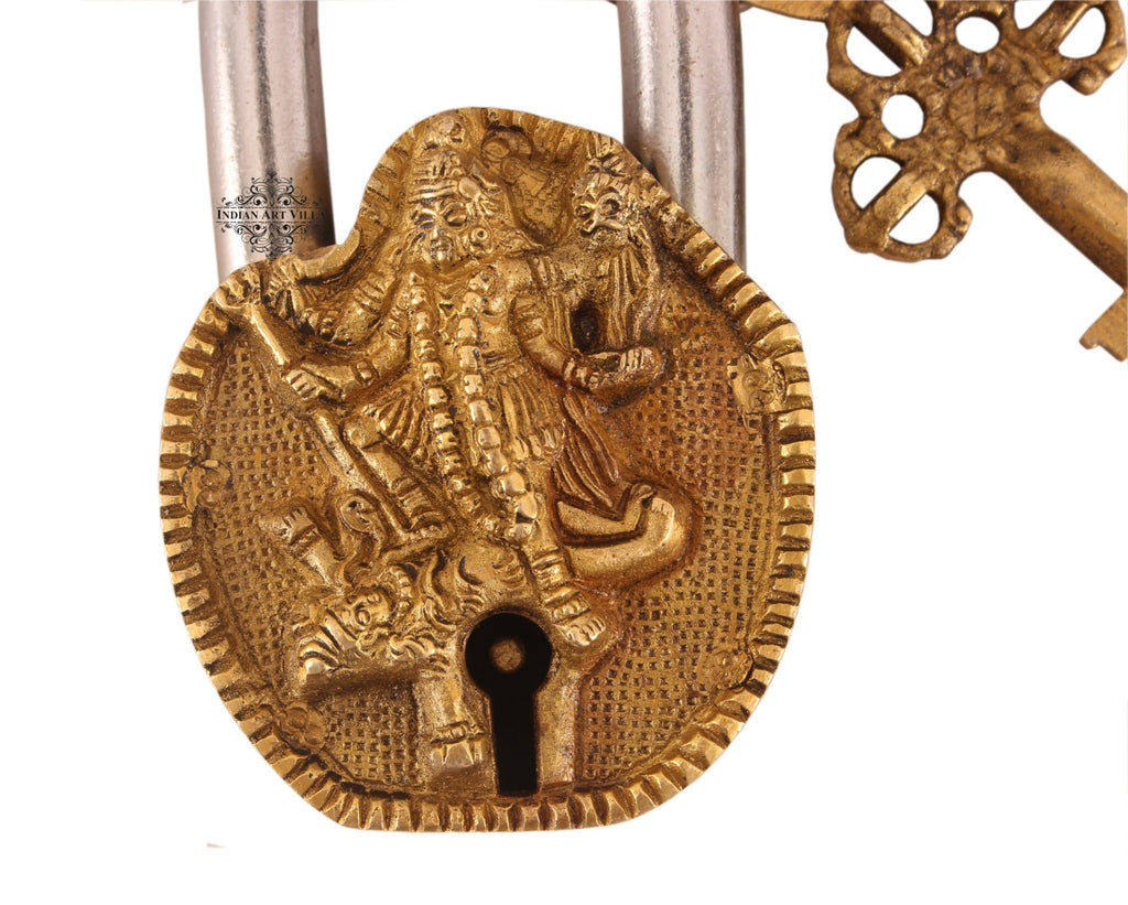 Indian Art Villa Pure Brass Maa Kali Design Lock with 2 Keys