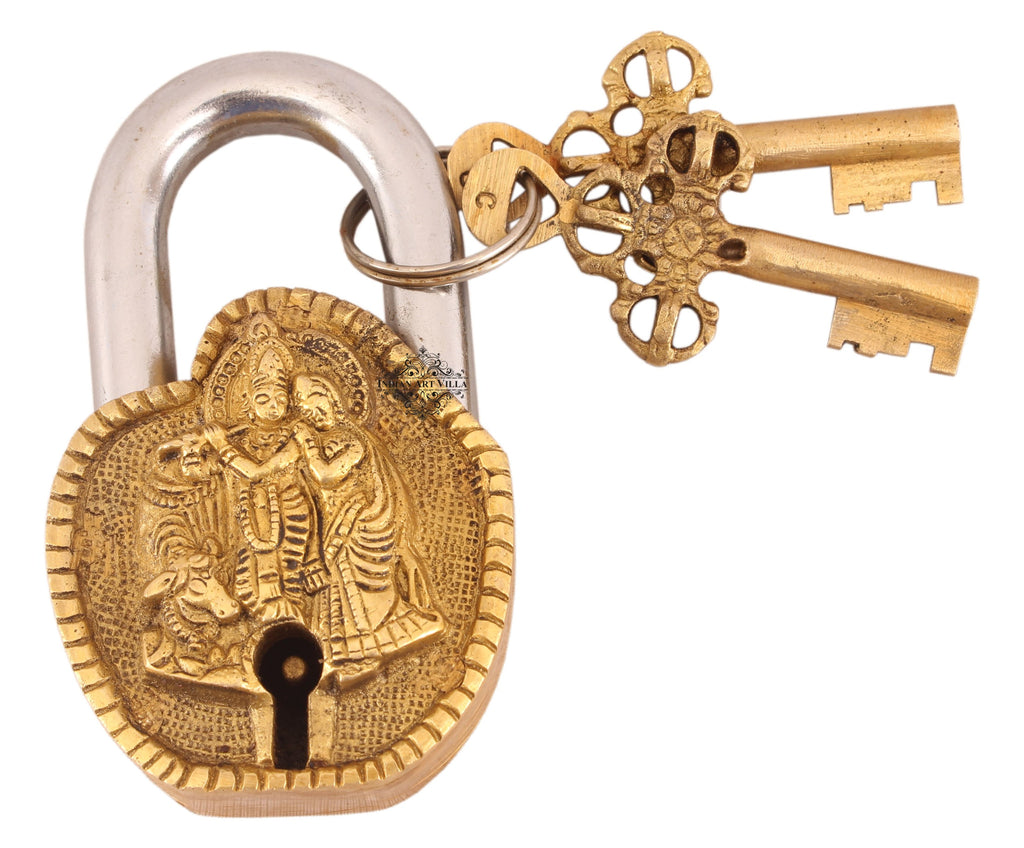 Indian Art Villa Pure Brass Radha Krishna Ji Design Lock with 2 Key