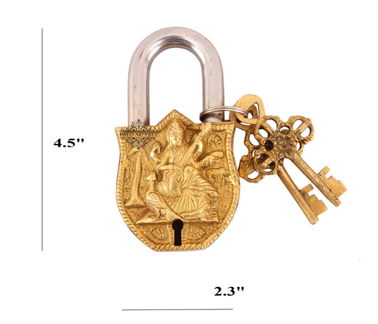 Brass Saraswati Ji Design Big Lock with 2 Keys