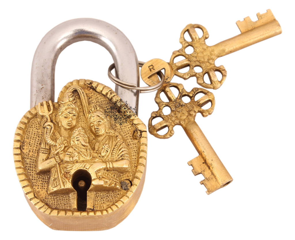 Indian Art Villa Pure Brass Shiv Pariwar Design Lock with 2 Keys