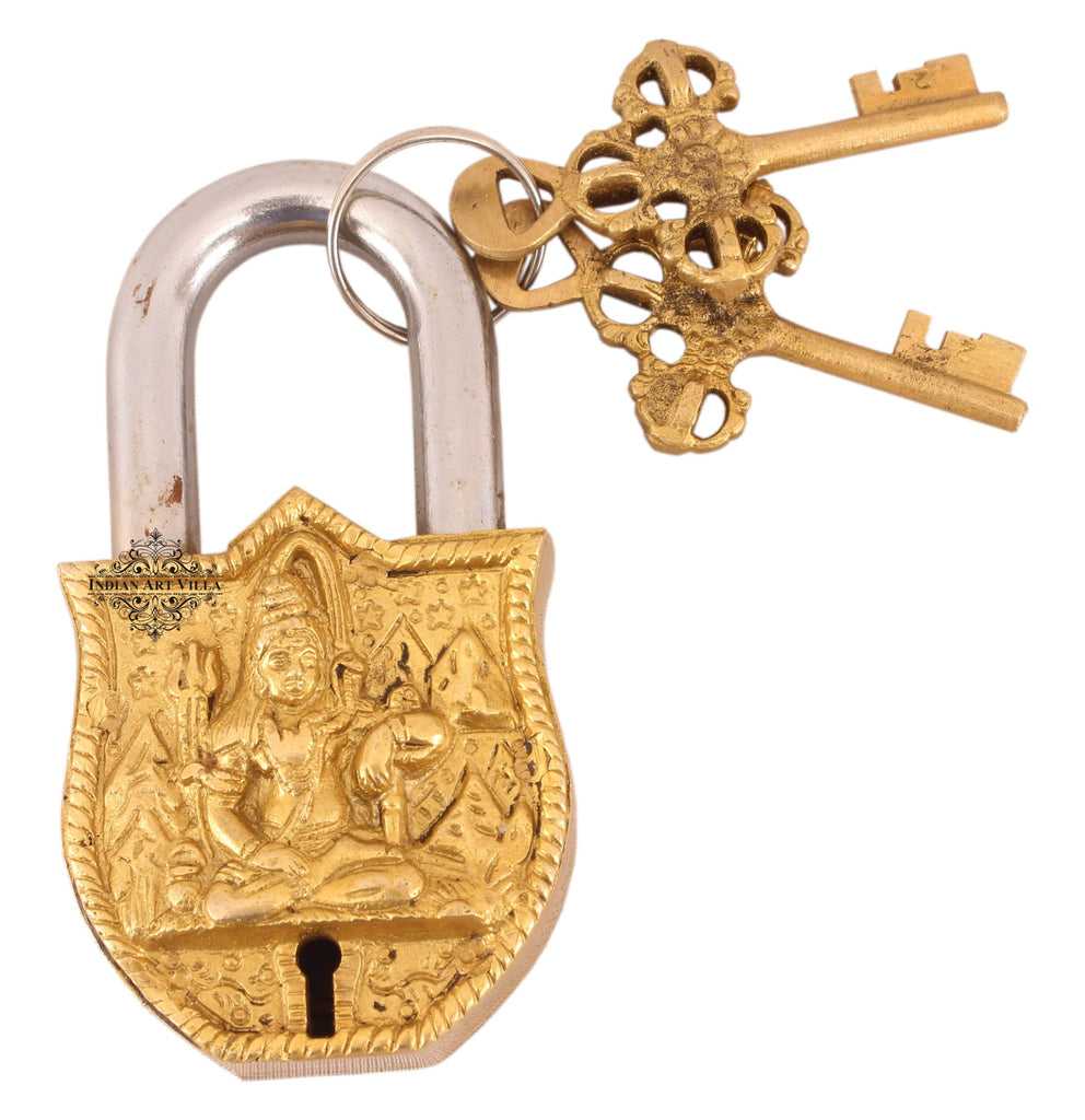 Indian Art Villa Pure Brass Lord Shiva Design Lock with 2 Keys