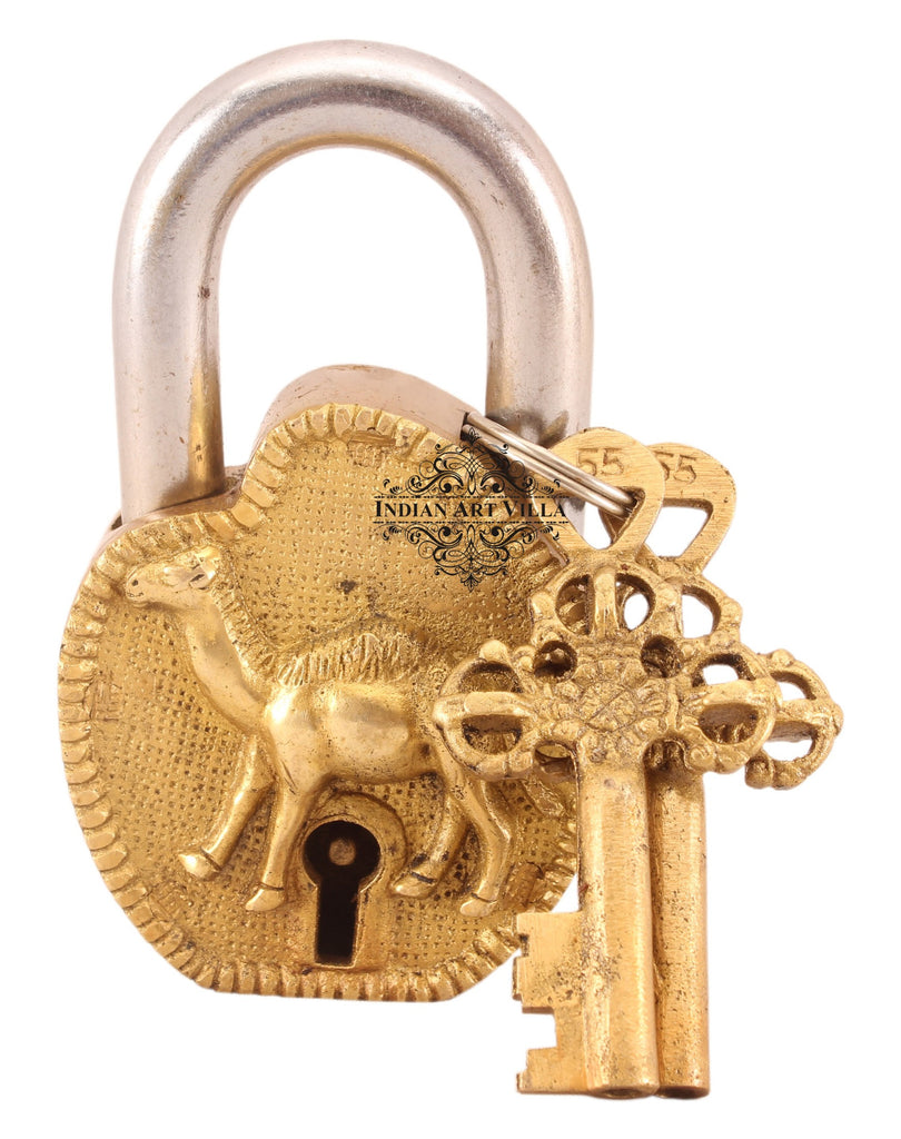 Indian Art Villa Pure Brass Camel Design Lock with 2 Keys