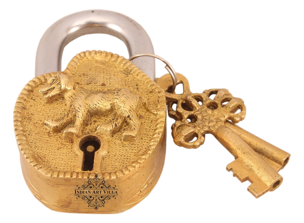 Indian Art Villa Pure Brass Dog Design Lock with 2 keys