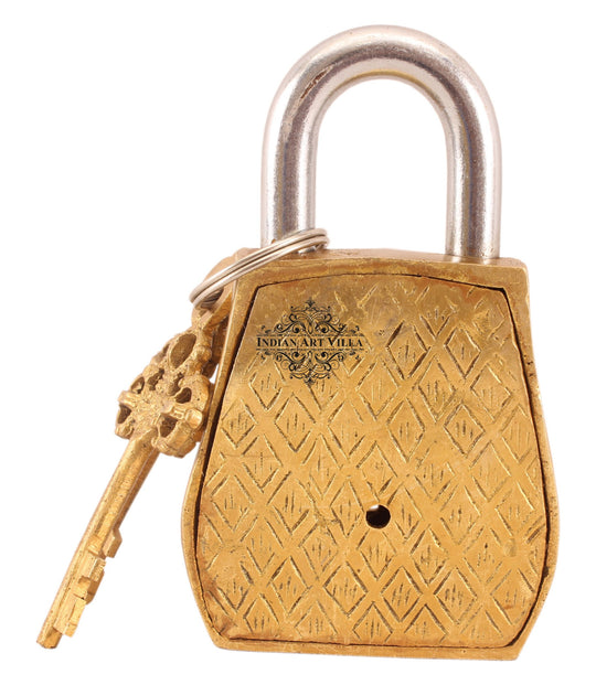 Pure brass owl lock side angle — Indian Art Villa