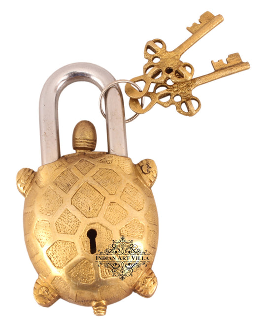 Brass tortoise design decorative lock close-up — Indian Art Villa