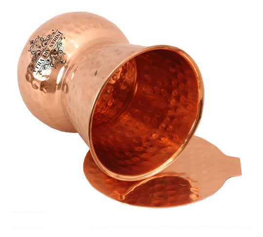 Copper hammered Mathat glass tumbler coaster 350 ML top view — Indian Art Villa