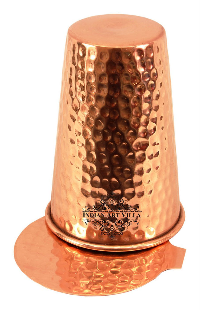 Copper Hammered Design Glass Tumbler with Coaster 350 ML