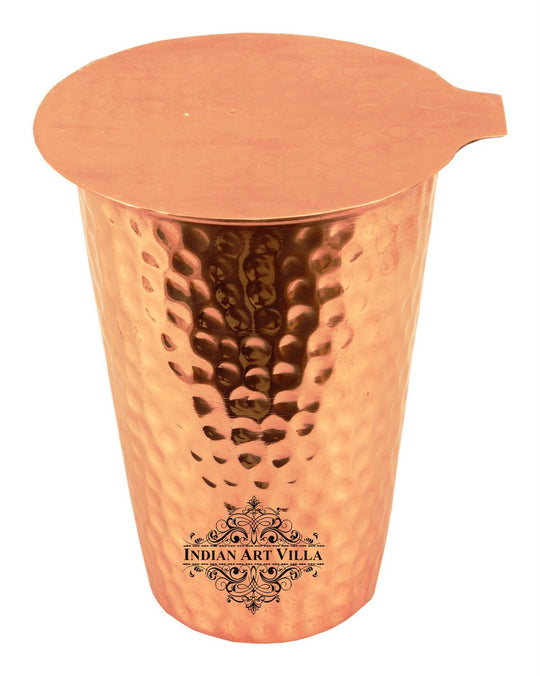 Copper hammered design glass tumbler with coaster 350 ML front — Indian Art Villa