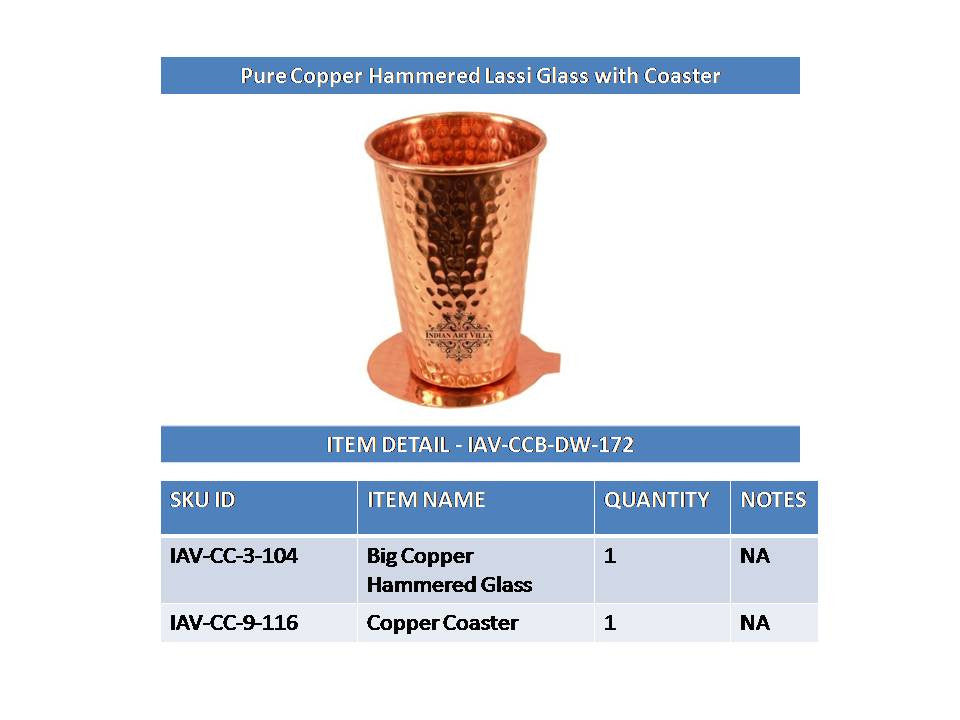 Indian Art Villa Copper Hammered Design Glass Tumbler with Coaster 350 ML