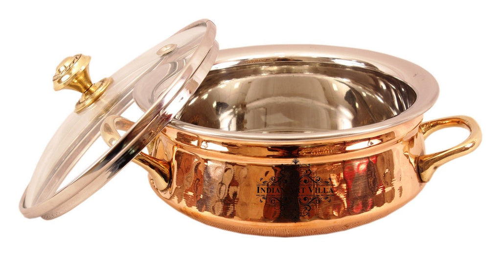 Steel Copper Handi with Glass Lid & Brass Handle
