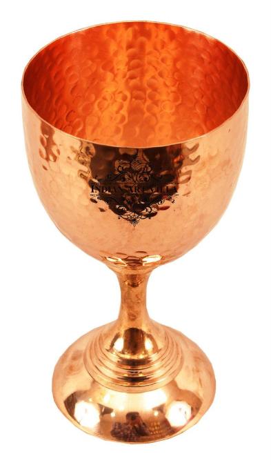 Hammered Copper Wine Glass with Bottom Base – Handcrafted Stem Glass for Elegant Dining, Barware & Ayurvedic Use