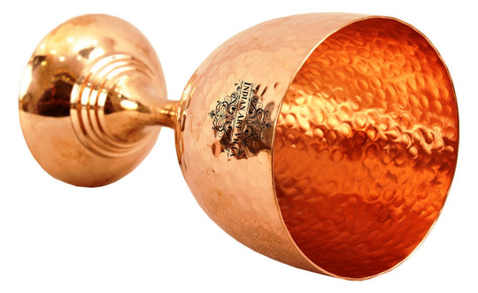 Hammered Copper Wine Glass with Bottom Base – Handcrafted Stem Glass for Elegant Dining, Barware & Ayurvedic Use