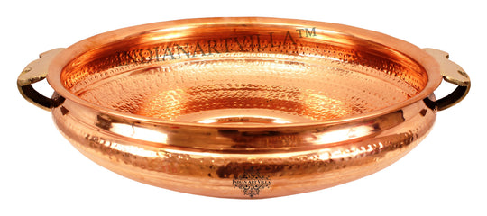 Pure copper hammered design Urli decorative bowl front view — Indian Art Villa