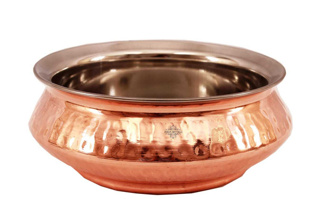 INDIAN ART VILLA Steel Copper Hammered Design Serving Mughlai Handi - 300 ml