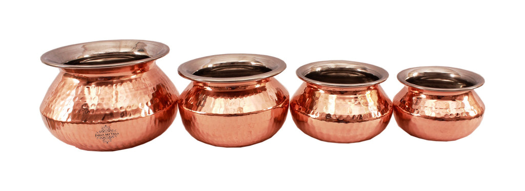 INDIAN ART VILLA Steel Copper Set of 4 Serving Punjabi Handi